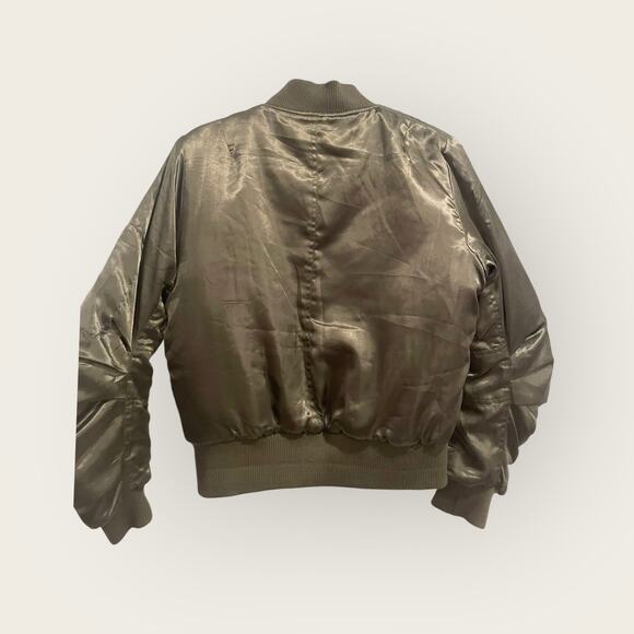 Tea & Cup Olive Satin Bomber Jacket  in Womens Small - Picture 5 of 7
